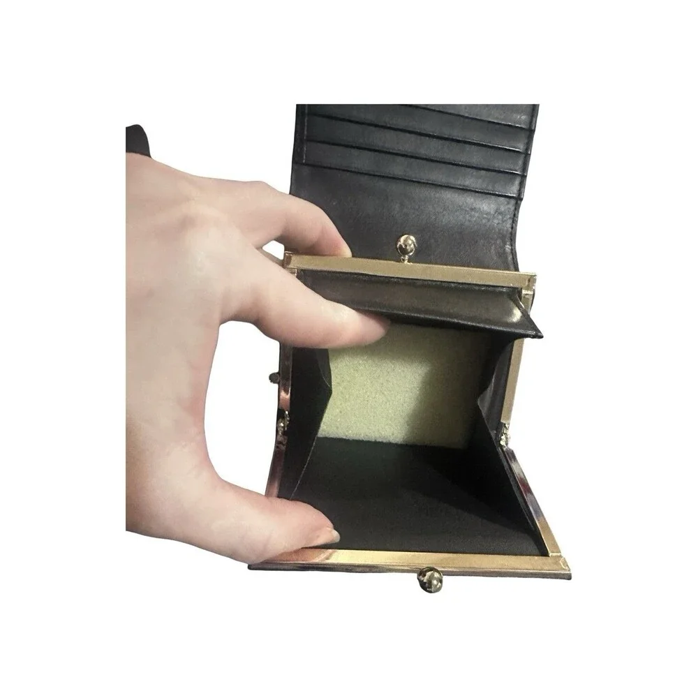OMEGA NWOT Excellent Kisslock Wallet Compact Wallet Folded wallet Leather Black